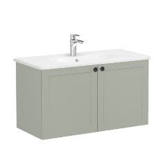 Vitra Root Classic 68742 Lavabo Dolabı, Kapaklı, 100 Cm, Mat Retro Yeşil, Yuvarlak Lavabolu